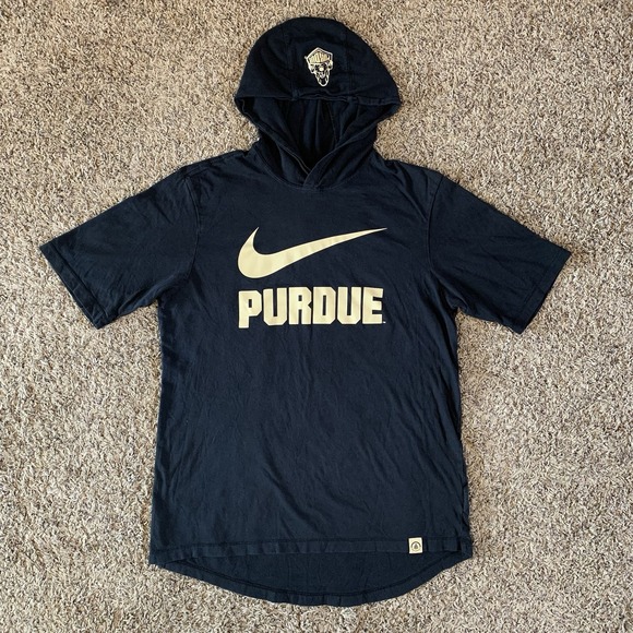 Nike Purdue Boilermaker Hoodie Mens Medium Black Short Sleeve Dri-Fit Shirt - Picture 1 of 12